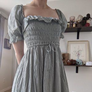 Shirred maxi dress with puff sleeves